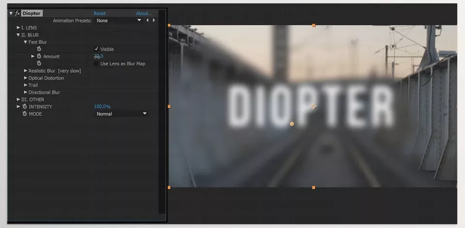 Aescripts - Diopter - Select from a variety of blur and optical effects.