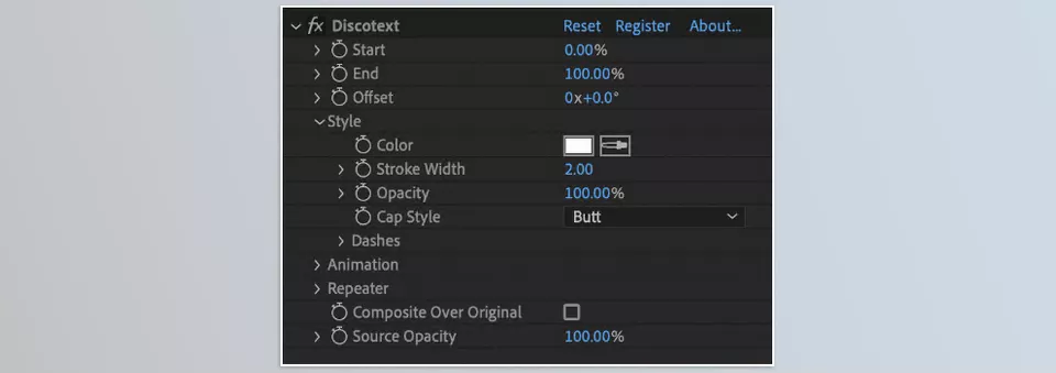 AeScripts - Discotext - Create variable - Effortlessly trim, offset, and stagger text paths with precise control.