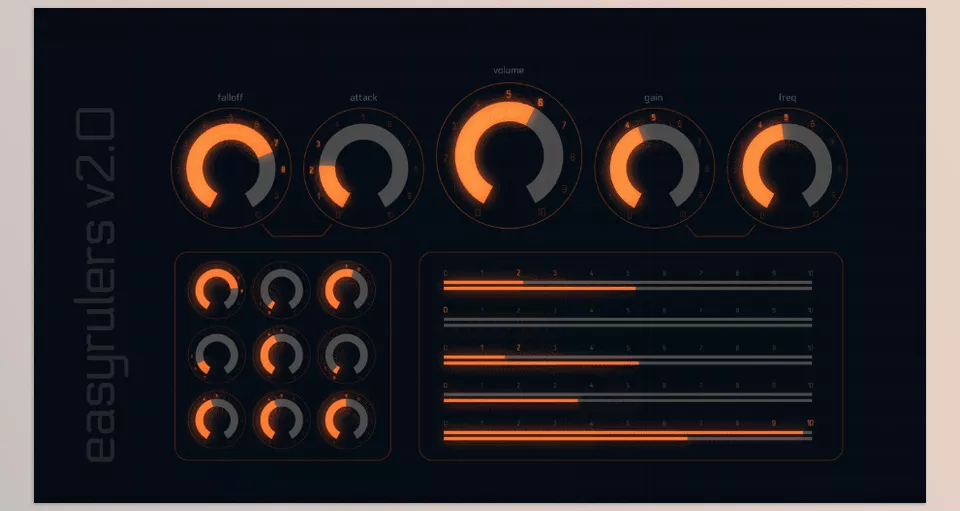 easyRulers 2 - designing user interfaces, with circular dials, linear sliders and gauges