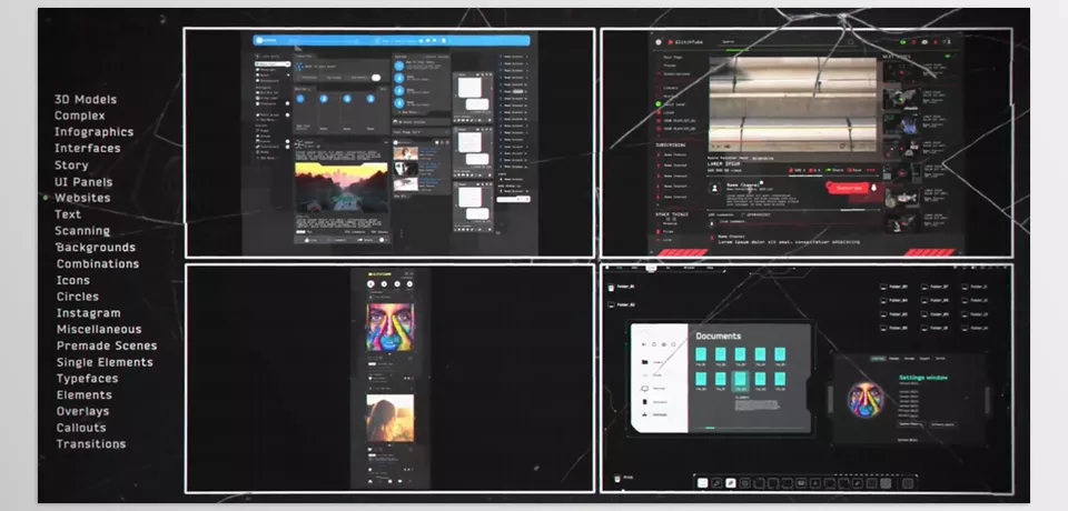 HUDGE Generator of Hi-Tech Elements - Almost all the elements come with color controls, allowing you to adjust all the colors effortlessly within a single window.