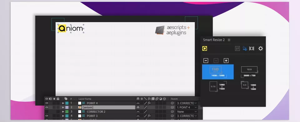 Aescripts - Smart Resize - adjust position and size for different aspect ratios via effect controls.