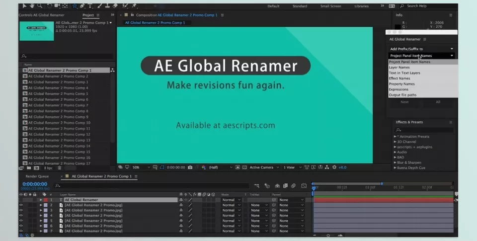 AE Global Renamer 2 - create project panel item names