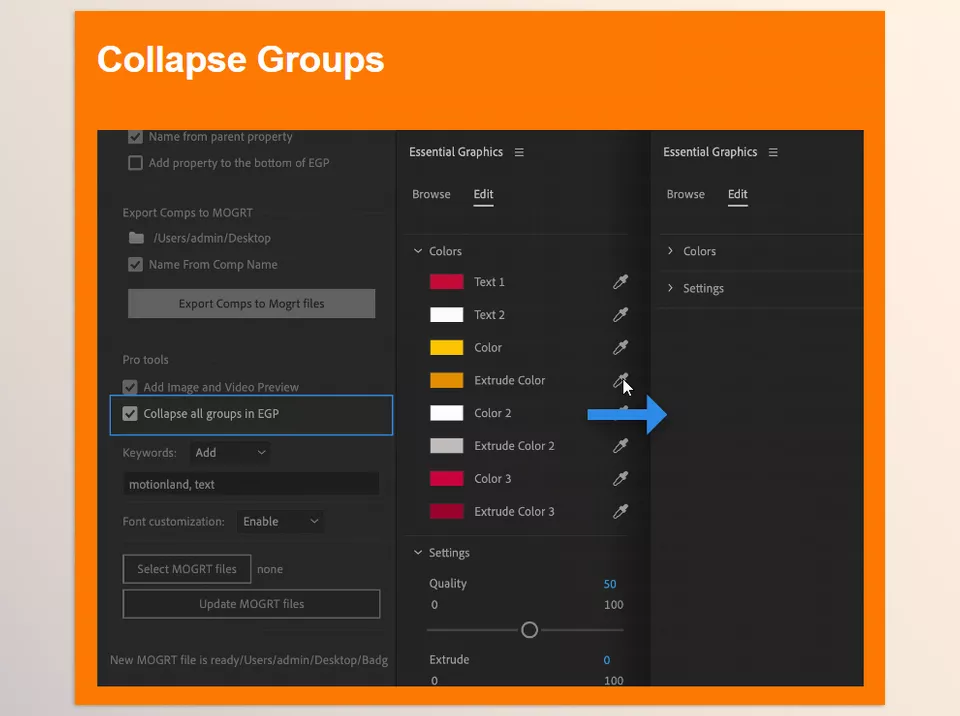 Aescripts - AepToMogrt Pro - Automatically collapse groups for exported MOGRT files