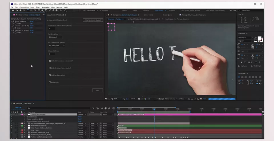 Automatic Whiteboard - The script converts your text layers and selected masks into animations at your composition's resolution.