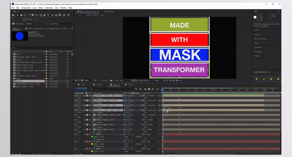 Aescripts - Mask Transformer - Quickly apply or reset transformations to masks, with the option to remove or recall helpers for flexible control.