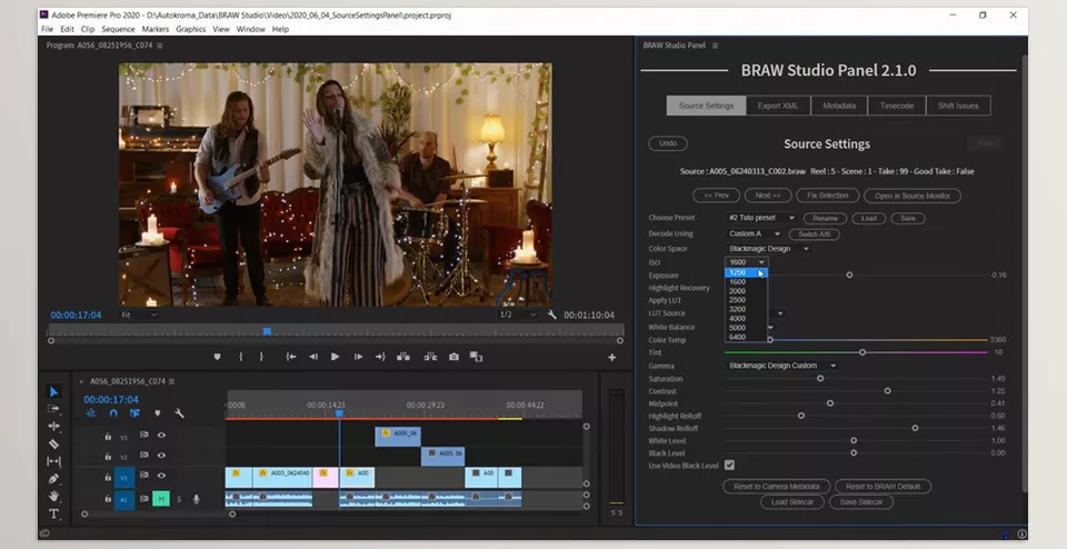 BRAW Studio - The BRAW Studio Source Settings panel offers precise control over Blackmagic RAW parameters directly within Premiere Pro.