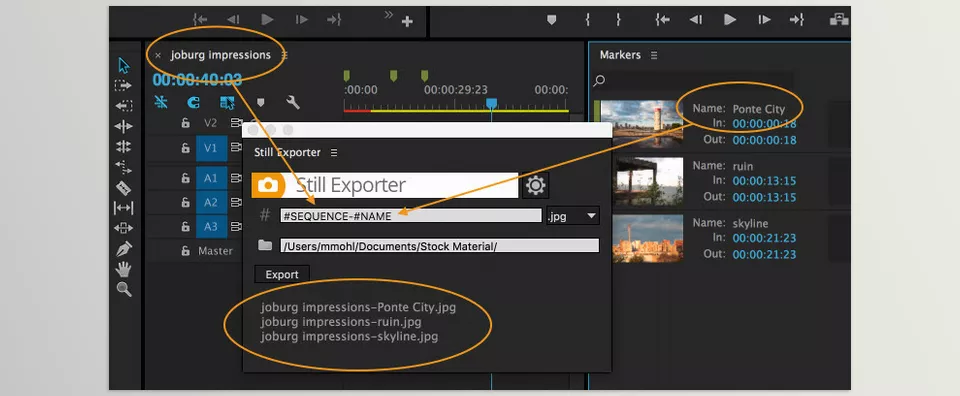 Still Exporter - Exports frames at markers as jpg, png, tiff, or dpx images.