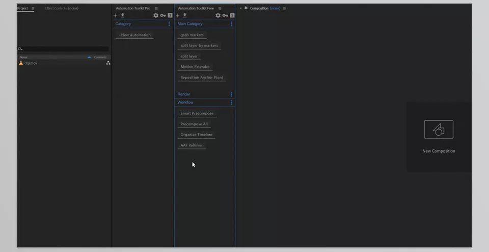 Aescripts - Automation Toolkit Free - Create powerful custom workflows in After Effects without writing a single line of code.