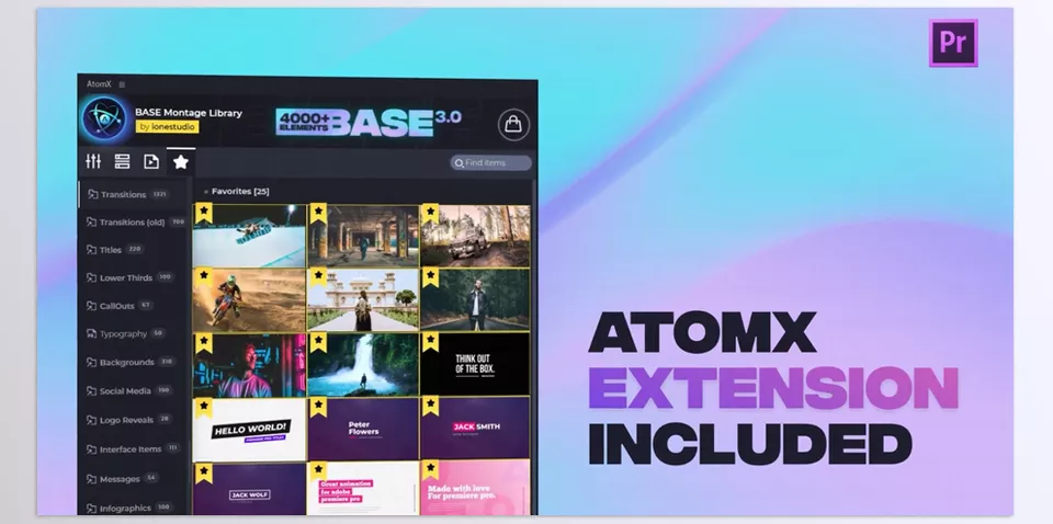 BASE Transitions and Motion Graphics for Premiere Pro - Handy AtomX Extension.