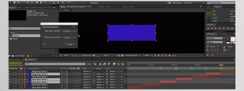 Add Edit Markers - add Layer or Comp markers at the in and out points of the selected layers in a comp