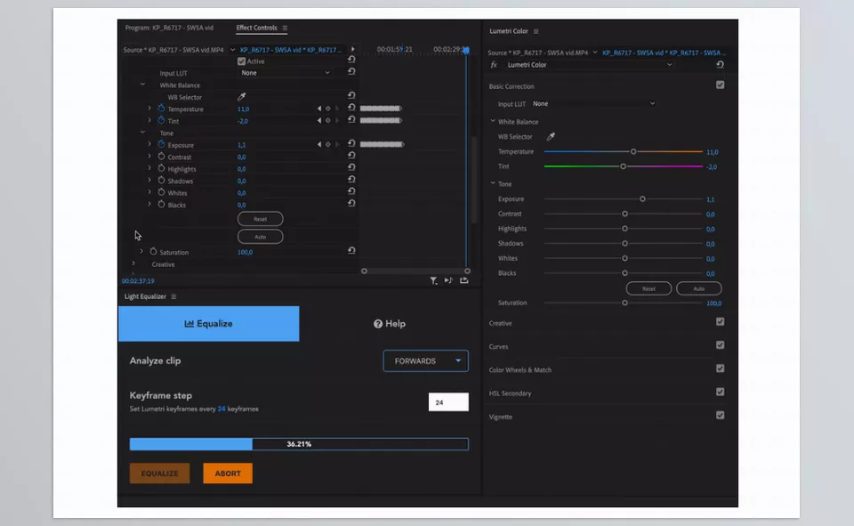 Aescripts - Light Equalizer for Premiere Pro - analyze a video clip and equalize changes in brightness