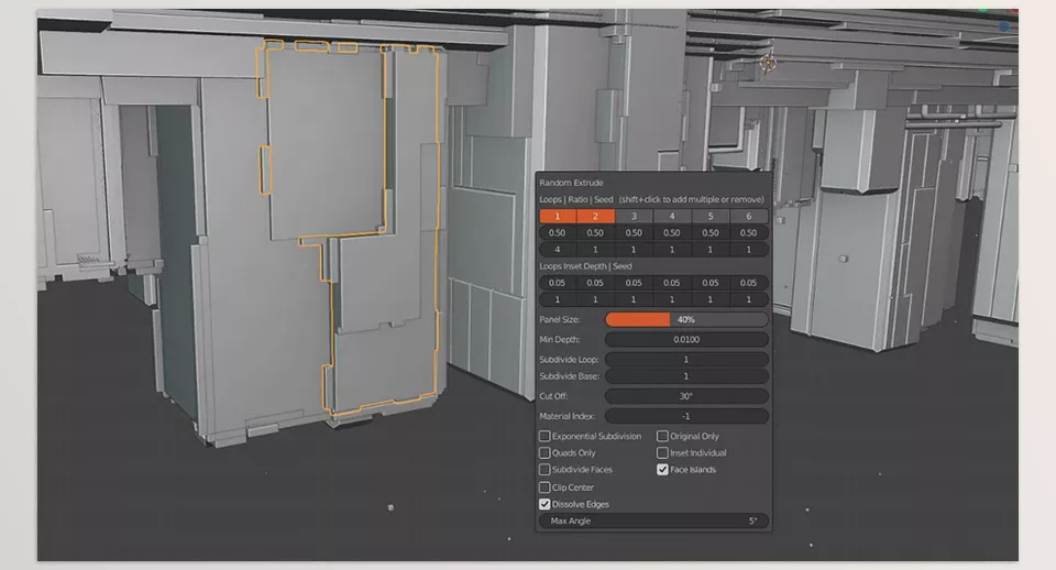 Random Flow - generate random extrusions from loop objects to create interesting shapes and details