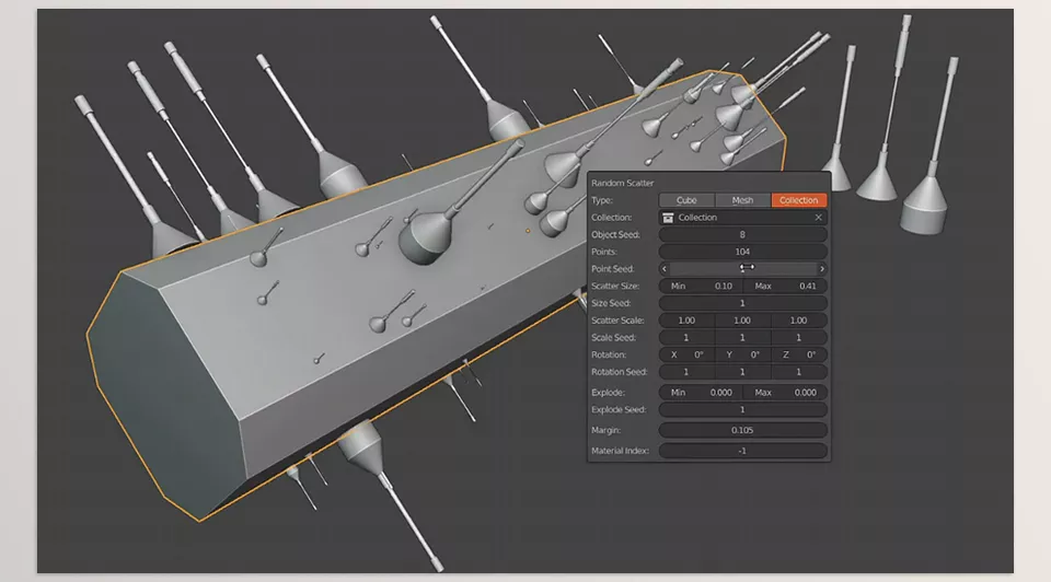 Random Flow - randomly scatters objects or collect objects on surface points in the mesh