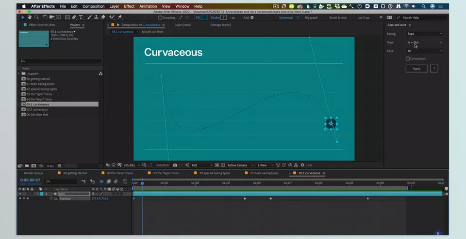 Aescripts - Ease and Wizz - Move keyframes in the timeline and the easing will be updated immediately