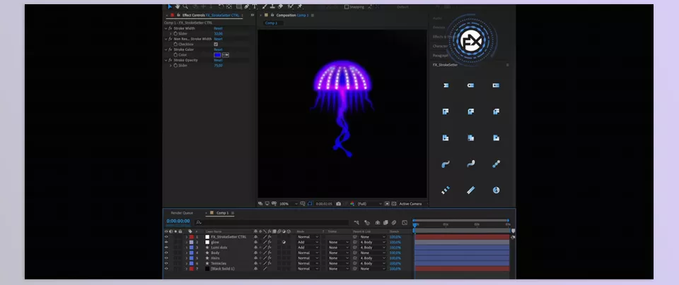 Aescripts - FX StrokeSetter - Add Taper, Wave, or Dashes to your Strokes, and control them with expressions locally