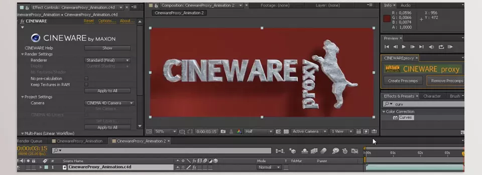 Aescripts - CINEWARE proxy - Streamline your live 3D pipeline between Cinema 4D and After Effects CC