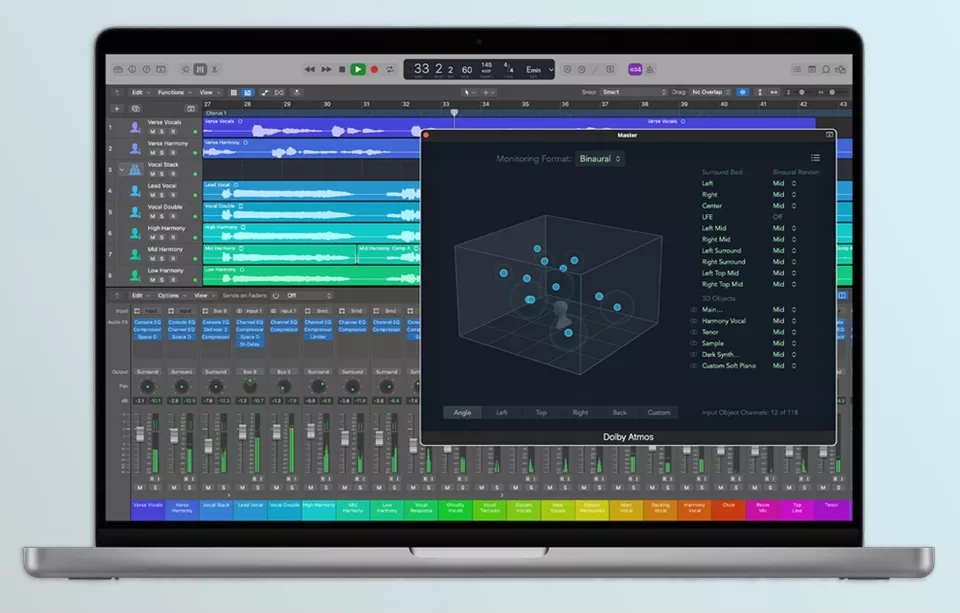 Logic Pro X - Mix and export your track as a Dolby Atmos Spatial Audio file.