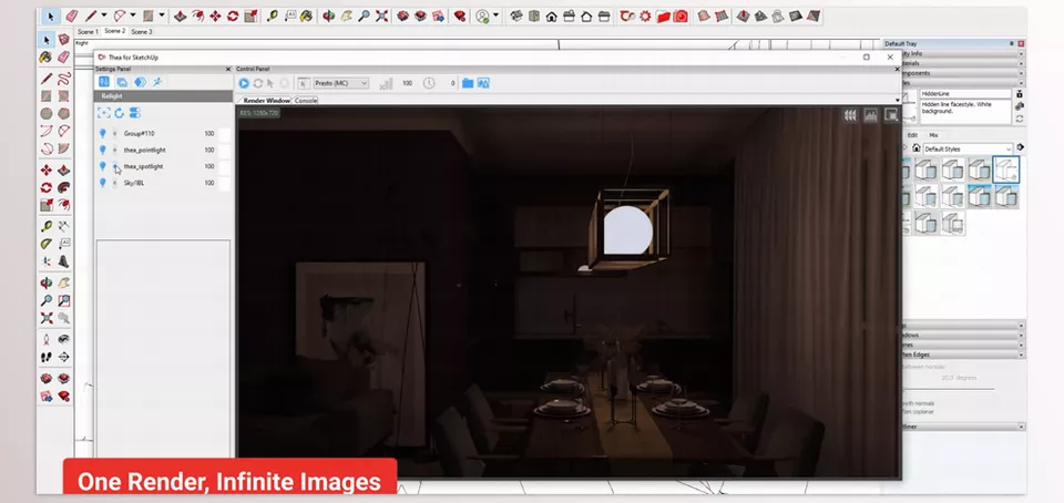 Thea Render for SketchUp - Relight generates limitless photos from a single render.