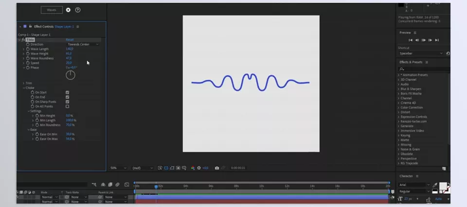 Aescripts - Tilda - Just select a shape path and press the «Waves» button