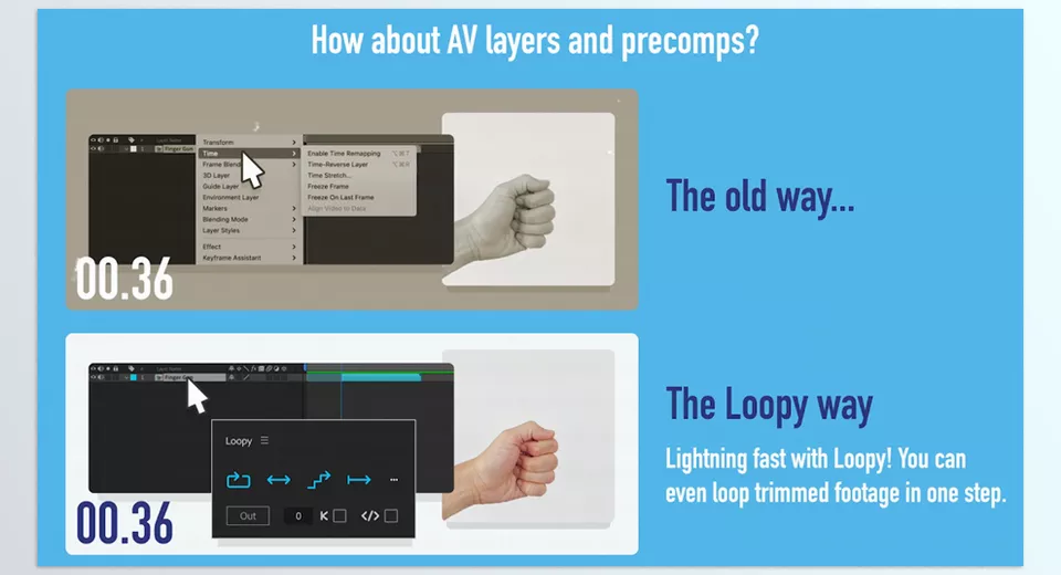 Aescripts - Loopy - A convenient panel for looping keyframes, motion paths, pre-compositions, and footage.