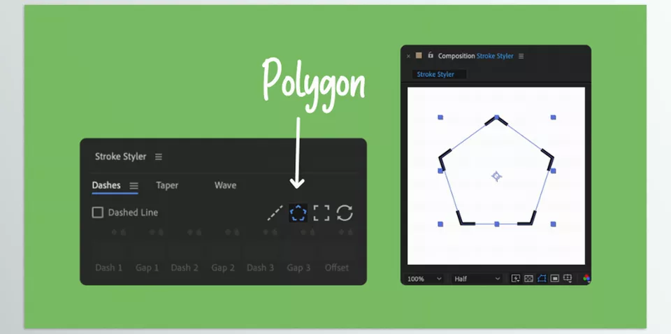 Aescripts - StrokeStyler - Align dashes to corners on rectangles, polygons and even custom paths