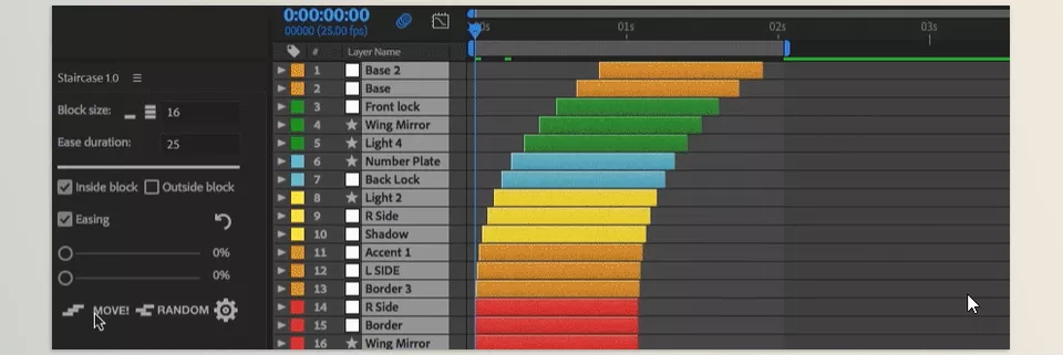 Staircase - Stagger different blocks of layers in multiple increments and in the order they're selected