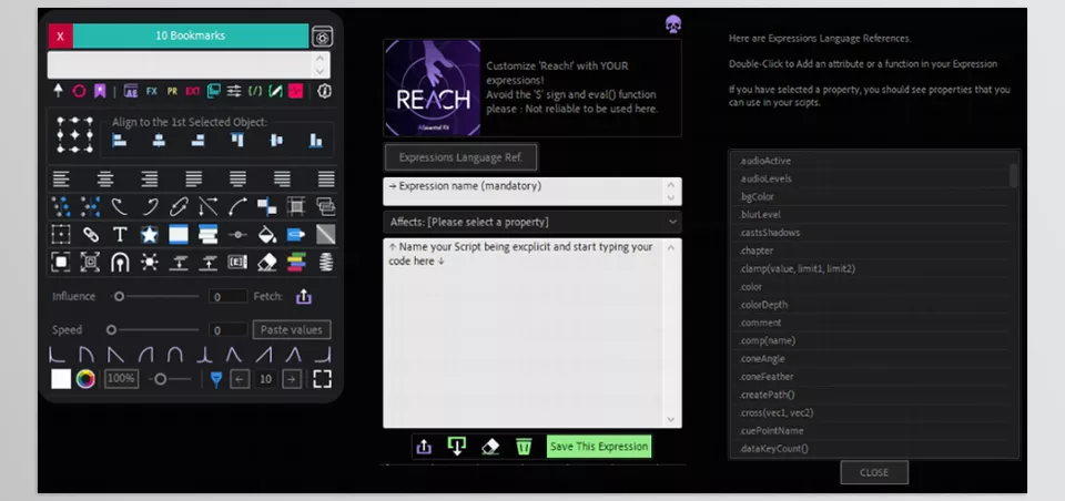 REACH: AEssential kit - In addition to effects, presets, extensions, and customizable features, you can access and bookmark EVERYTHING