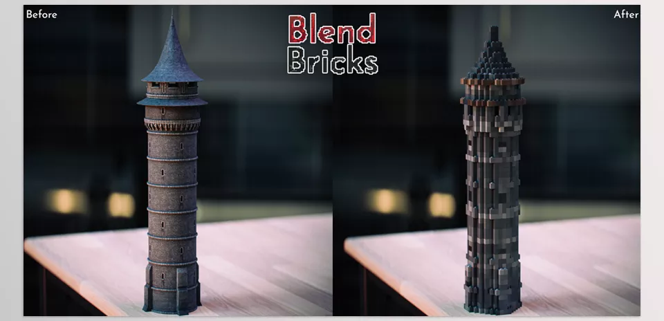 BlendBricks - Transform any model into a brick structure with the included Geometry Nodes modifier.