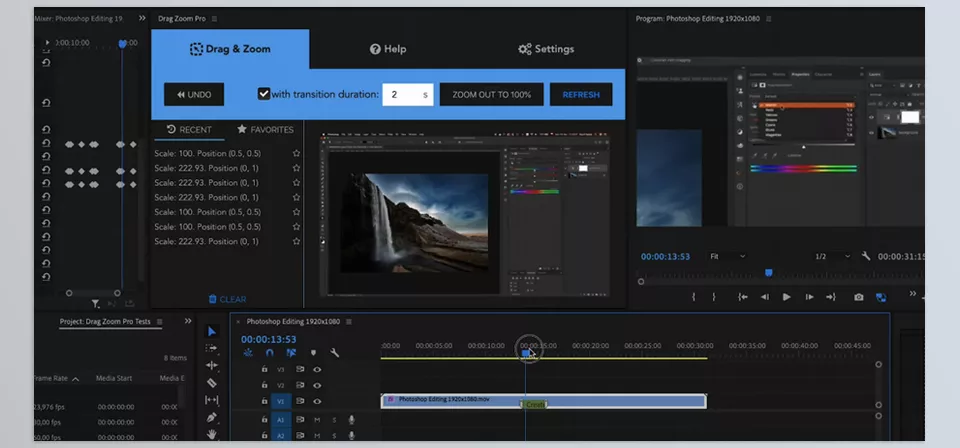 Drag Zoom Pro for Adobe Premiere Pro - Achieve precise framing and seamless motion, now with rotation support for even more dynamic edits.