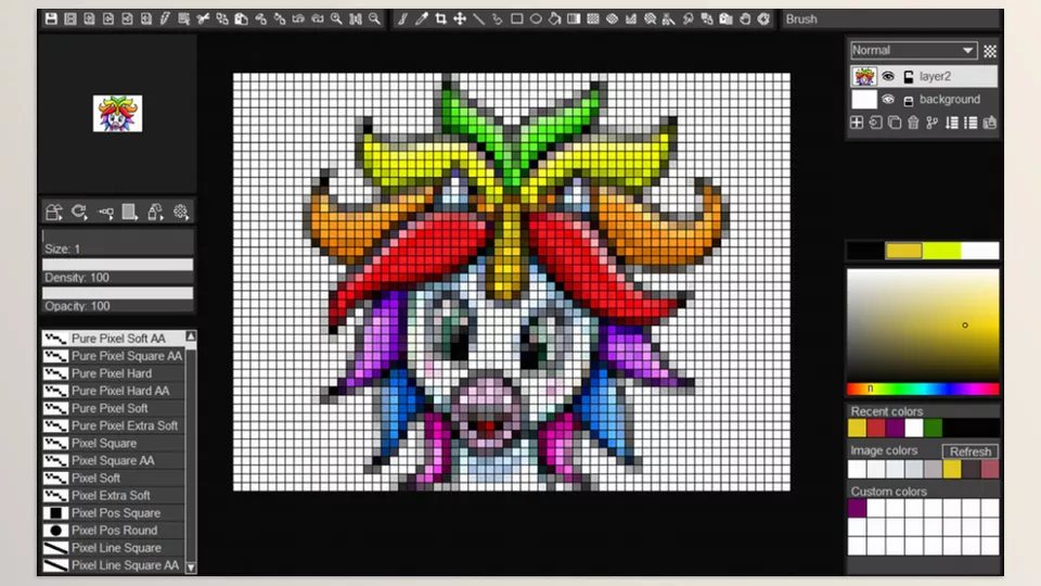 Pixel Studio - Export pixel art with grid lines visible at a specific zoom level.