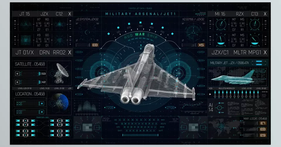 HUD PRO Military Jet - Easily integrate and resize high-quality HUD overlays, perfect for creating a realistic military jet interface in After Effects.