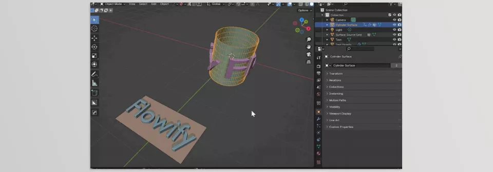 Blender - Flowify - Works on flat and cylindrical surfaces.