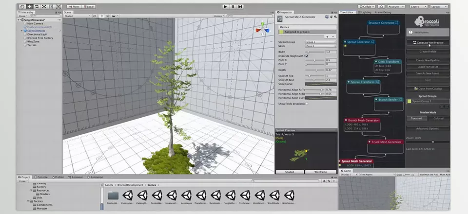 Broccoli Tree Creator - Randomization and customization for almost every aspect of the final tree, ensuring that the trees and vegetation match your project's visual style perfectly while being optimized for performance.