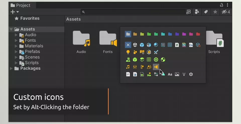 Unity asset - Editor Enhancers Bundle - Custom icons set by Alt-Clicking the folder.