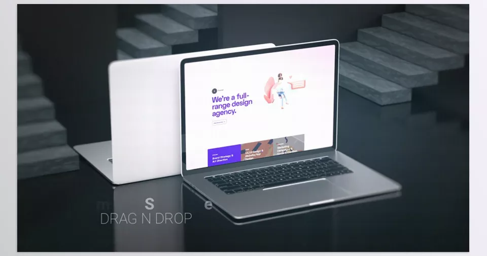 3d Laptop Collection Mockup - Easily customize animated scenes to display your website or videos in a professional setting.