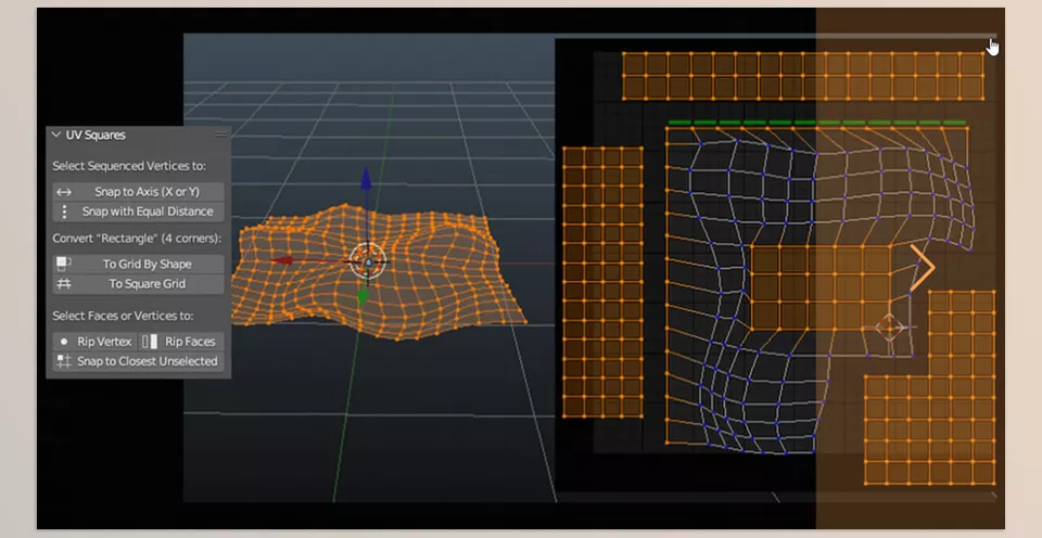 UV Squares - The add-on preserves both vertical and horizontal face proportions and can adjust any selection shape to fit the grid layout.