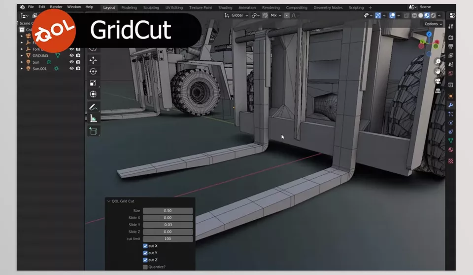 QOL GridCut - Once GridCut is applied, numerous options are available for refining the entire mesh.