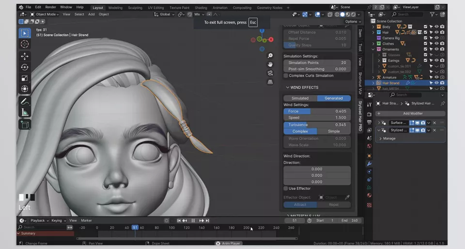 Stylized Hair PRO - This add-on utilizes Geometry Nodes in Blender to enable the creation of stylized hairstyles in a streamlined and procedural manner!