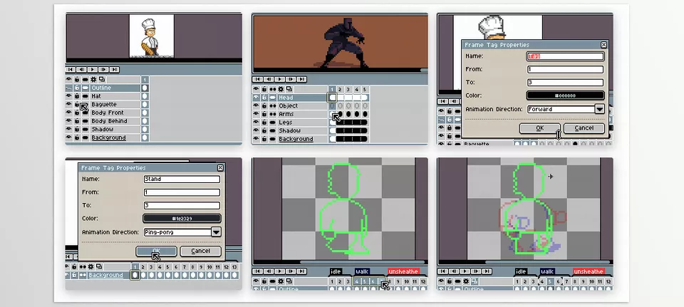 Aseprite - Organize Layers/Animate/Tag Frames/Playback Modes/Onion Skin