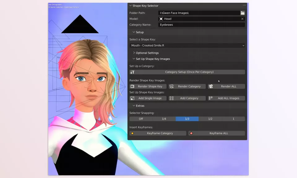 Shape Key Selector - You can sculpt/model your character’s expressions and then use the Selectors to choose an expression.