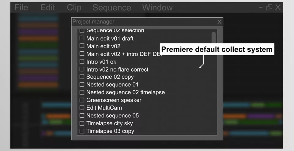 Smart Collect for Premiere Pro - Create a copy of the files used in a timeline, thereby preventing the inclusion of any unused material.