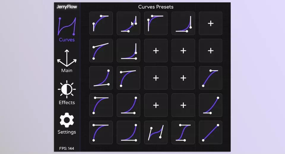 Jerryflow v2 - With Preset Curves, you can create up to 20 custom presets, alongside the 5 pre-built "JryMedia" presets.