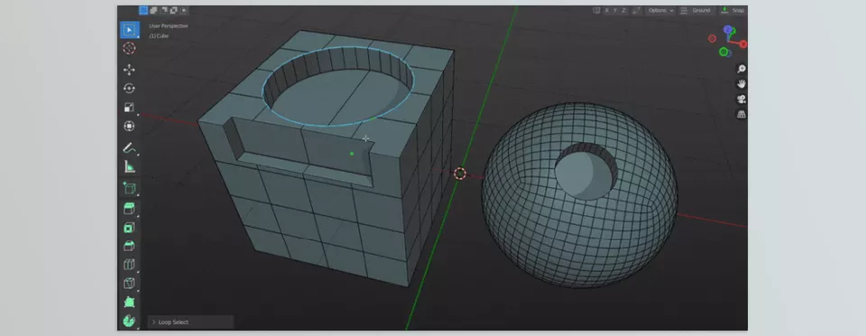 NGon Loop Select - A Blender addon that enables one-step selection of edge loops surrounding Ngons.