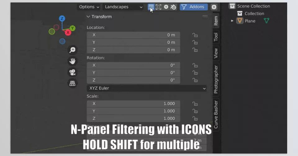 Clean Panels Pro - N Panel filtering with icons hold shift for multiple.