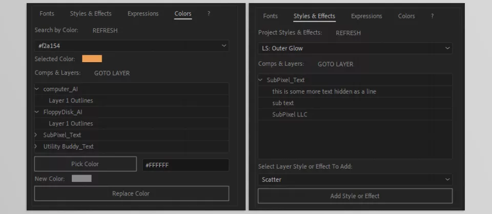 Utility Buddy - The Colors Tab helps you find and replace colors in your project. You will find all the colors that have been set.