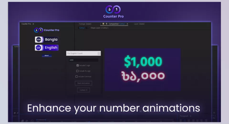 Counter Pro - Effortlessly create smooth, dynamic numeric animations in both Bangla and English.