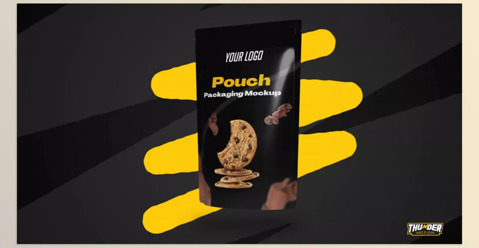 Pouch Packaging Promo Mockup - Effortlessly customize your design with simple tools, creating an impactful and professional presentation in seconds.