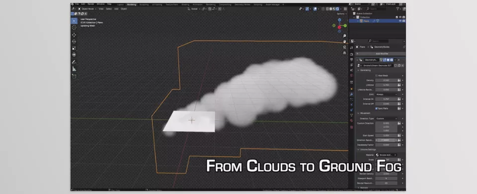 Blender 4 3DT Smoke Generator Geometry Node - Effortlessly customize density, flow, and motion for cinematic results.