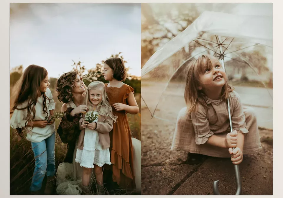 The Annie Preset + Brush Collection - includes 4 color presets (creamy warm brown tones, a mix of bold, moody and vintage)