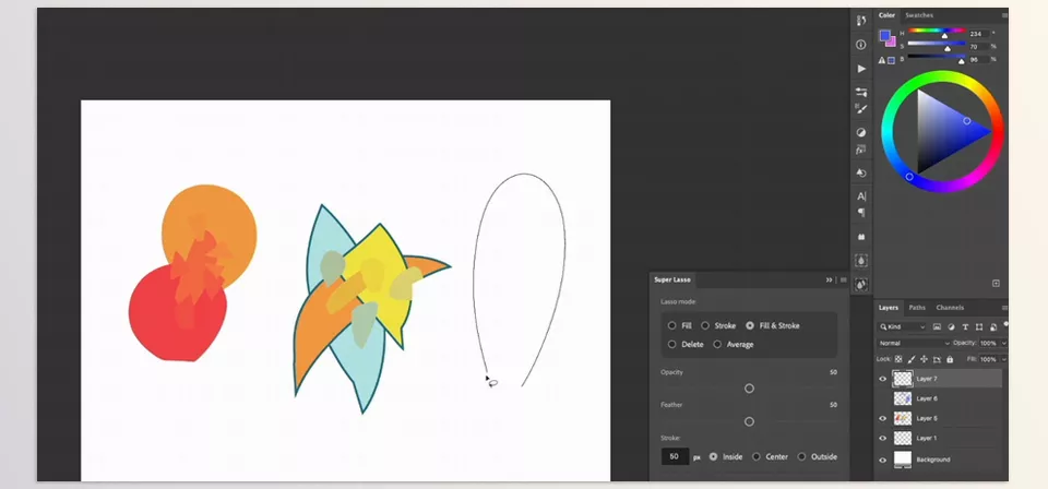 Kyle's Super Lasso for Photoshop - Set your feathering values for both stroke and fill in one place for quick work.